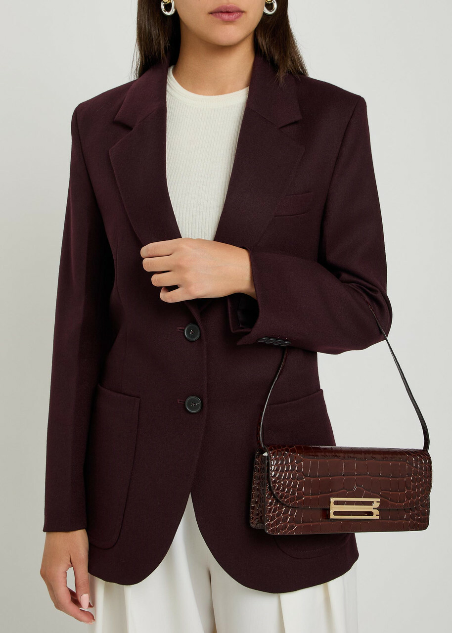 Victoria Beckham Dorian East-west Crocodile-effect Leather Clutch - Dark Brown - One Size