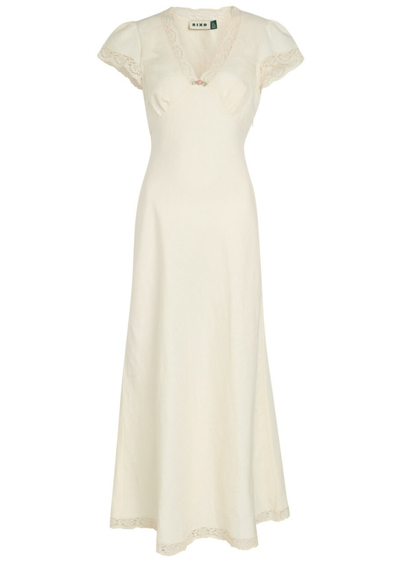 Photo: Rixo Clarice Lace-embellished Linen-blend Maxi Dress Cream