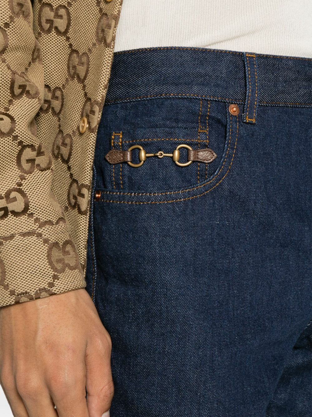 Gucci Blue Horsebit Straight-Leg Cuffed Jeans Gucci