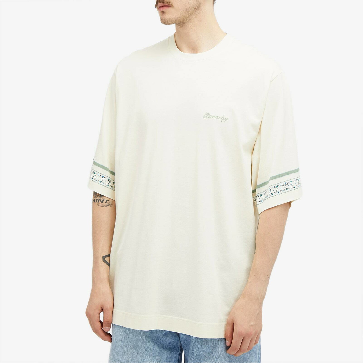 新品!GIVENCHY■フラワースリーブTシャツ Flower Sleeve T-Shirt Givenchy Men's Flower Sleeve T-Shirt in Ivory Givenchy