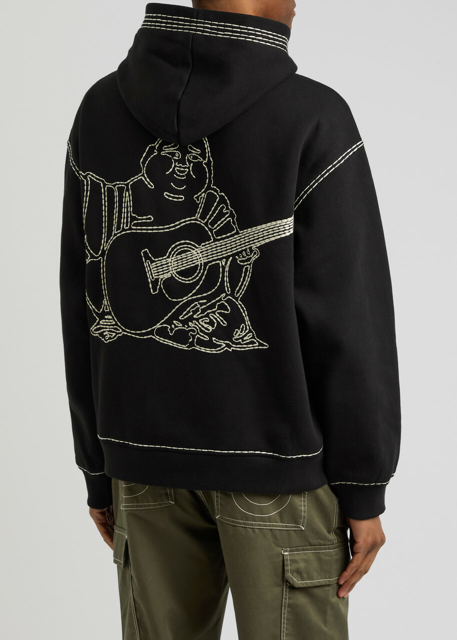 True Religion Logo-embroidered Hooded Jersey Sweatshirt Black