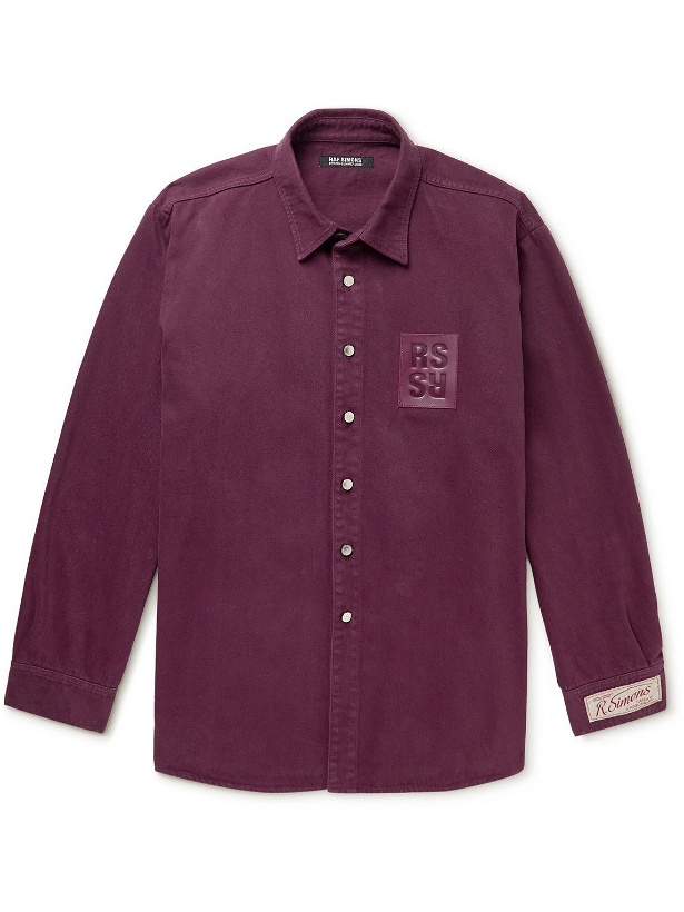Photo: Raf Simons - Logo-Appliquéd Cotton-Denim Shirt - Burgundy
