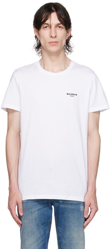 Photo: Balmain White Flocked T-Shirt