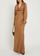 Simkhai Adelle Draped Satin Maxi Shirt Dress Brown