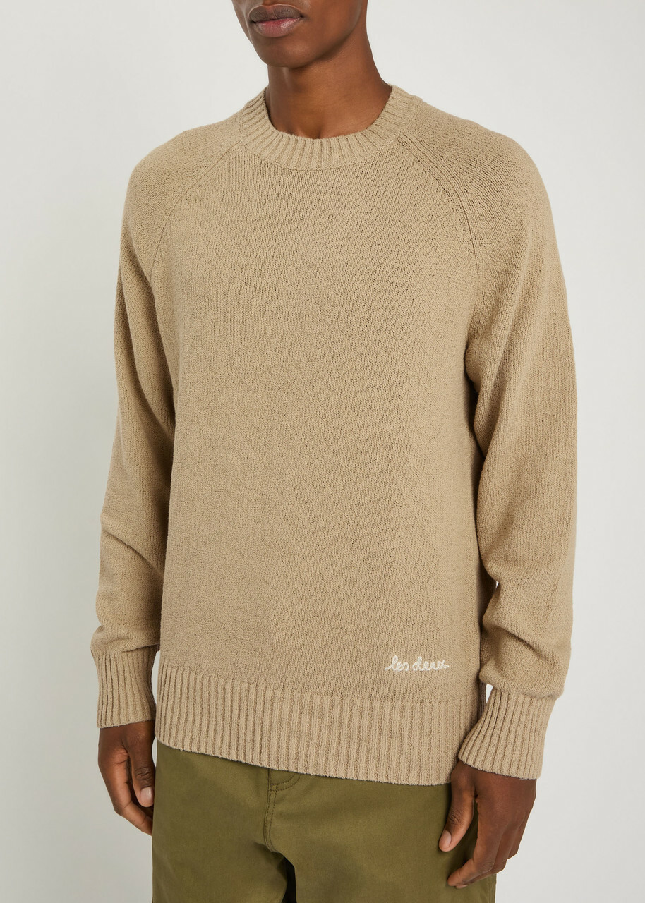 Les Deux Brad Logo-embroidered Cotton-blend Jumper Beige