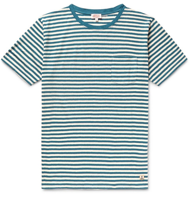 Photo: Armor Lux - Striped Cotton and Linen-Blend Jersey T-Shirt - Blue