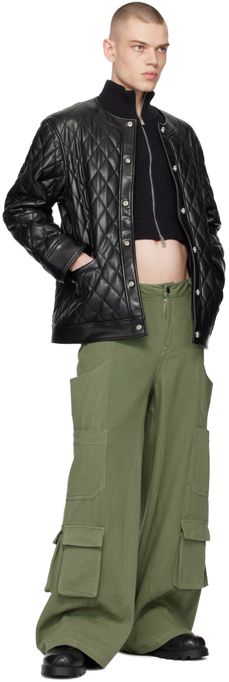 CALVINLUO Black Padded Faux-Leather Jacket