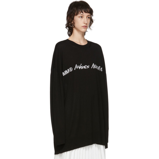 MM6 Maison Margiela Black Oversized Logo Long Sleeve T-Shirt