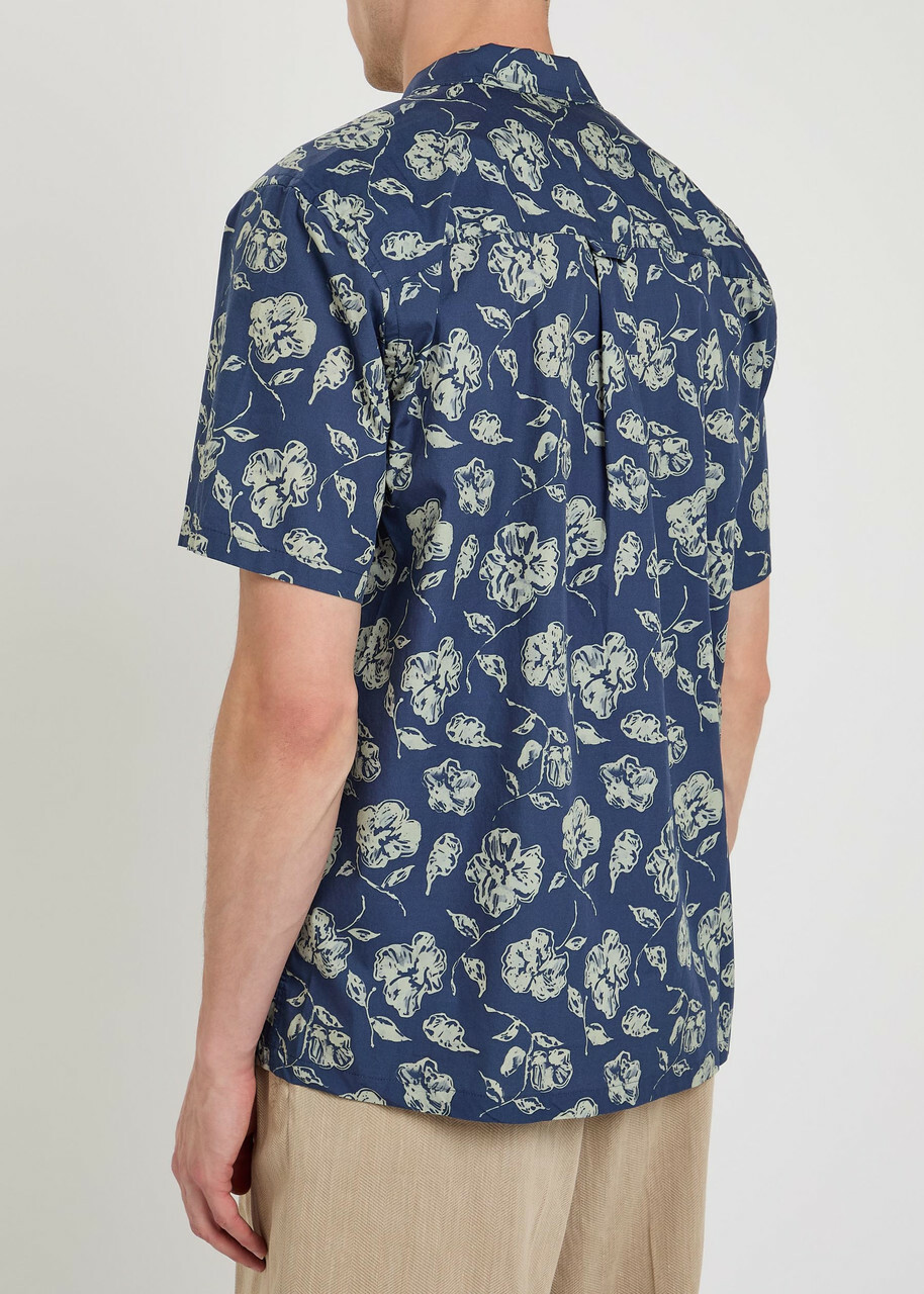 Forét Floral-print Cotton Shirt Navy