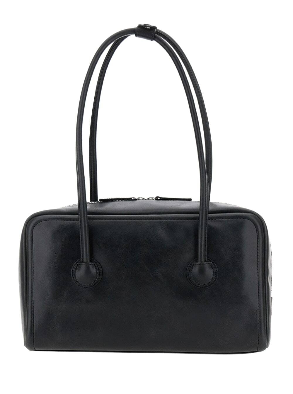 Marge Sherwood boston Black Shoulder Bag With Embossed Logo Lettering On The Front In Leather Woman