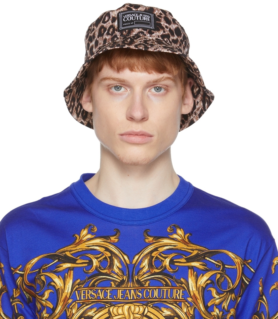 Versace Jeans Couture Black & Brown Printed Bucket Hat Versace