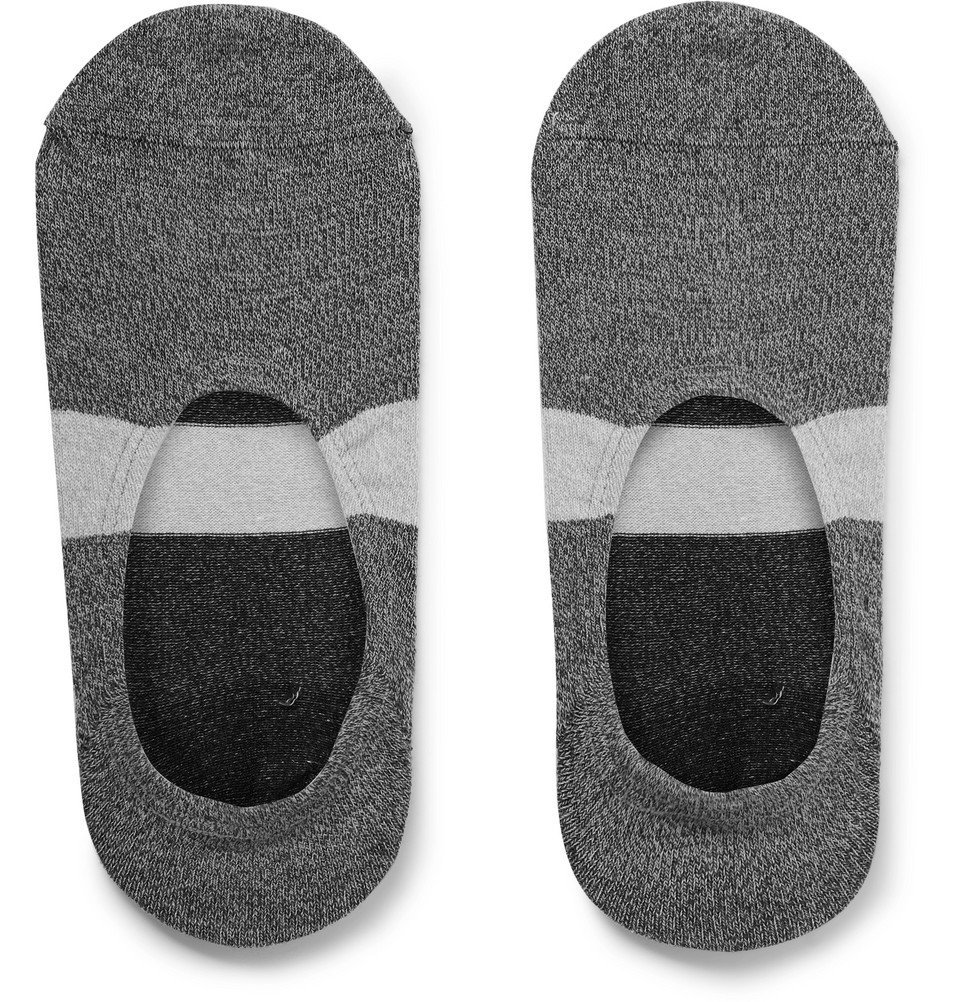 N/A - Striped Stretch Cotton-Blend No-Show Socks - Gray