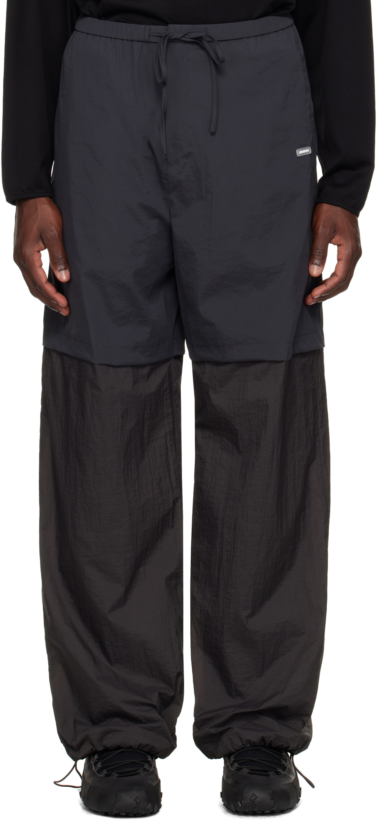AMOMENTO Gray Nylon Layered Trousers