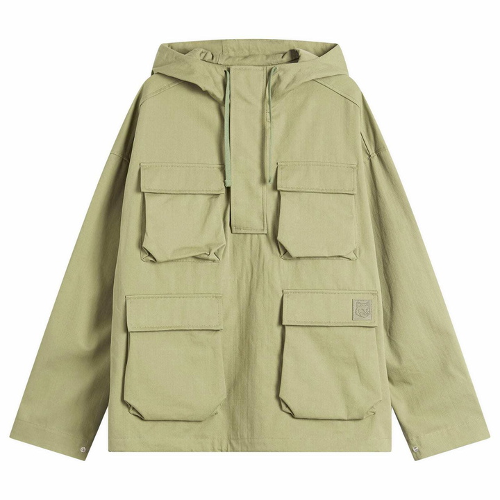 Photo: Maison Kitsuné Men's Hooded Popover Jacket in Turf Green