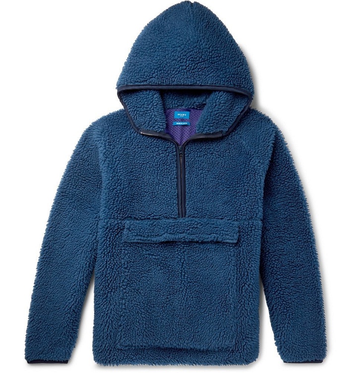 Photo: Beams - Fleece Hooded Half-Zip Sweater - Men - Blue
