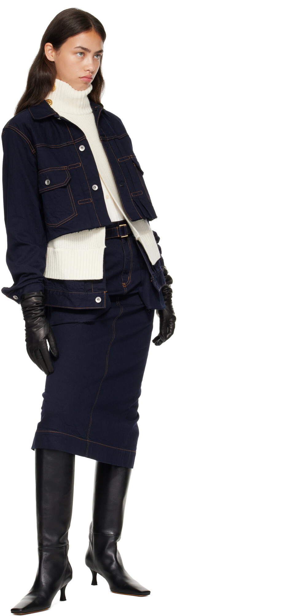 sacai Navy Denim Midi Skirt