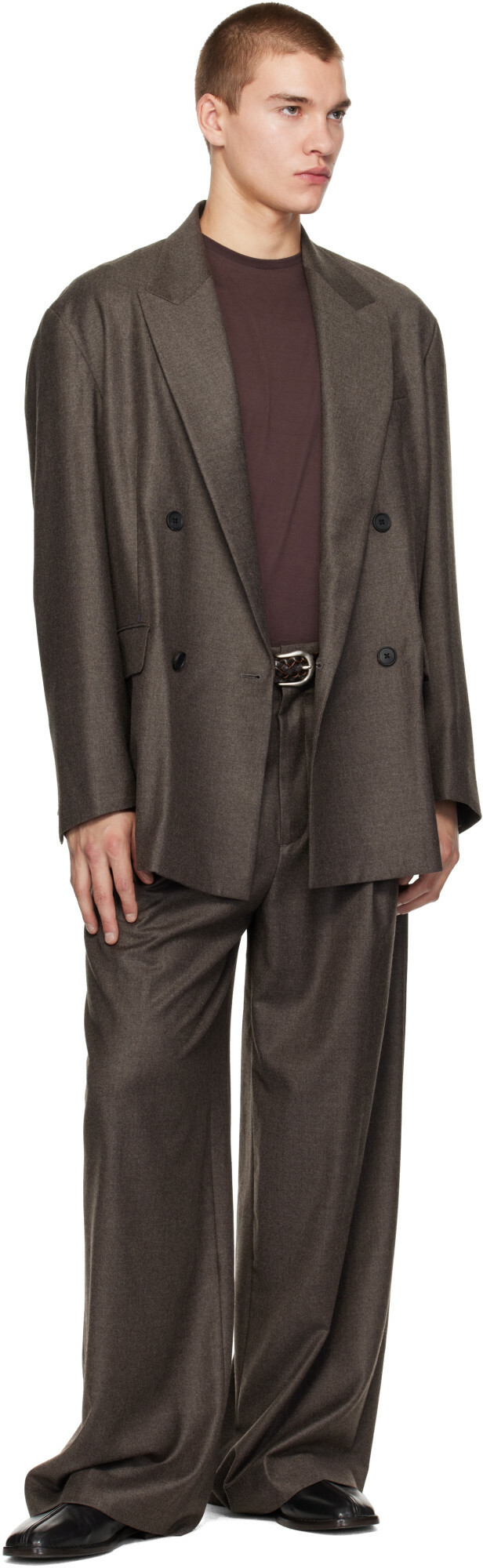 ssstein Brown Extra Fine Wool Double-Breasted Blazer