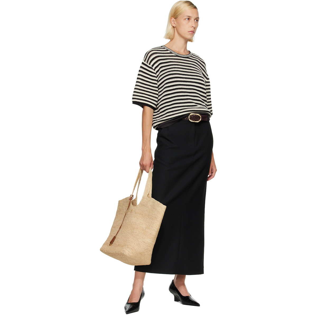 ANINE BING Beige Lili Raffia Tote