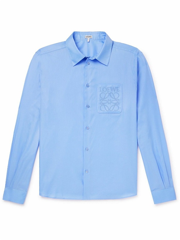 Photo: Loewe - Logo-Embroidered Cotton-Twill Shirt - Blue