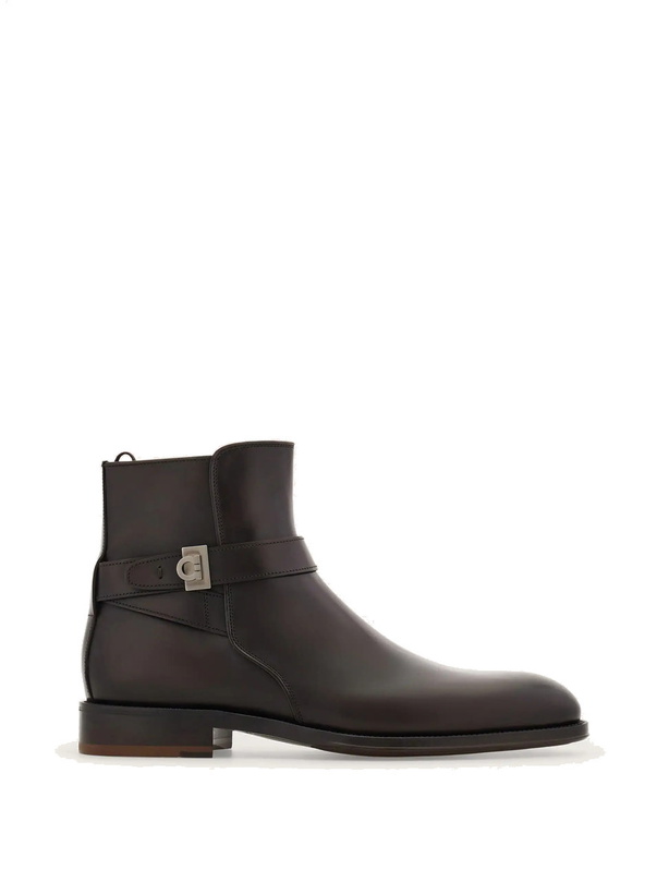 Photo: Ferragamo Mens Ankle boot with Hug buckle in Brown