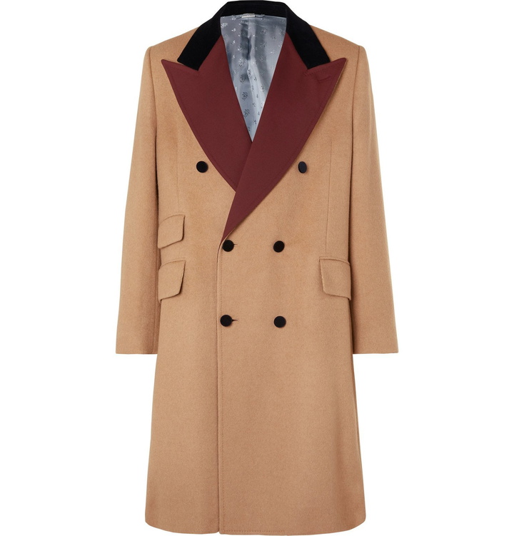 Photo: Gucci - Velvet and Twill-Trimmed Double-Breasted Camel Hair Coat - Brown