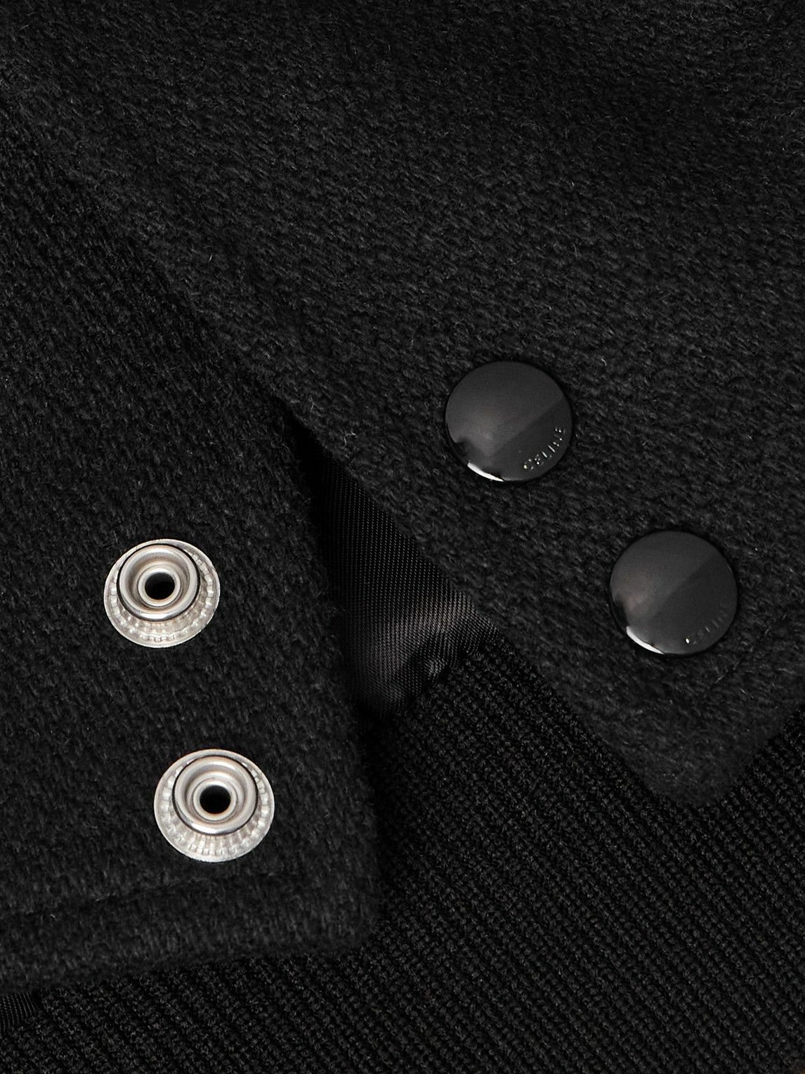 CELINE - Teddy Striped Colour-Block Leather-Trimmed Virgin Wool-Blend Varsity Jacket - Black