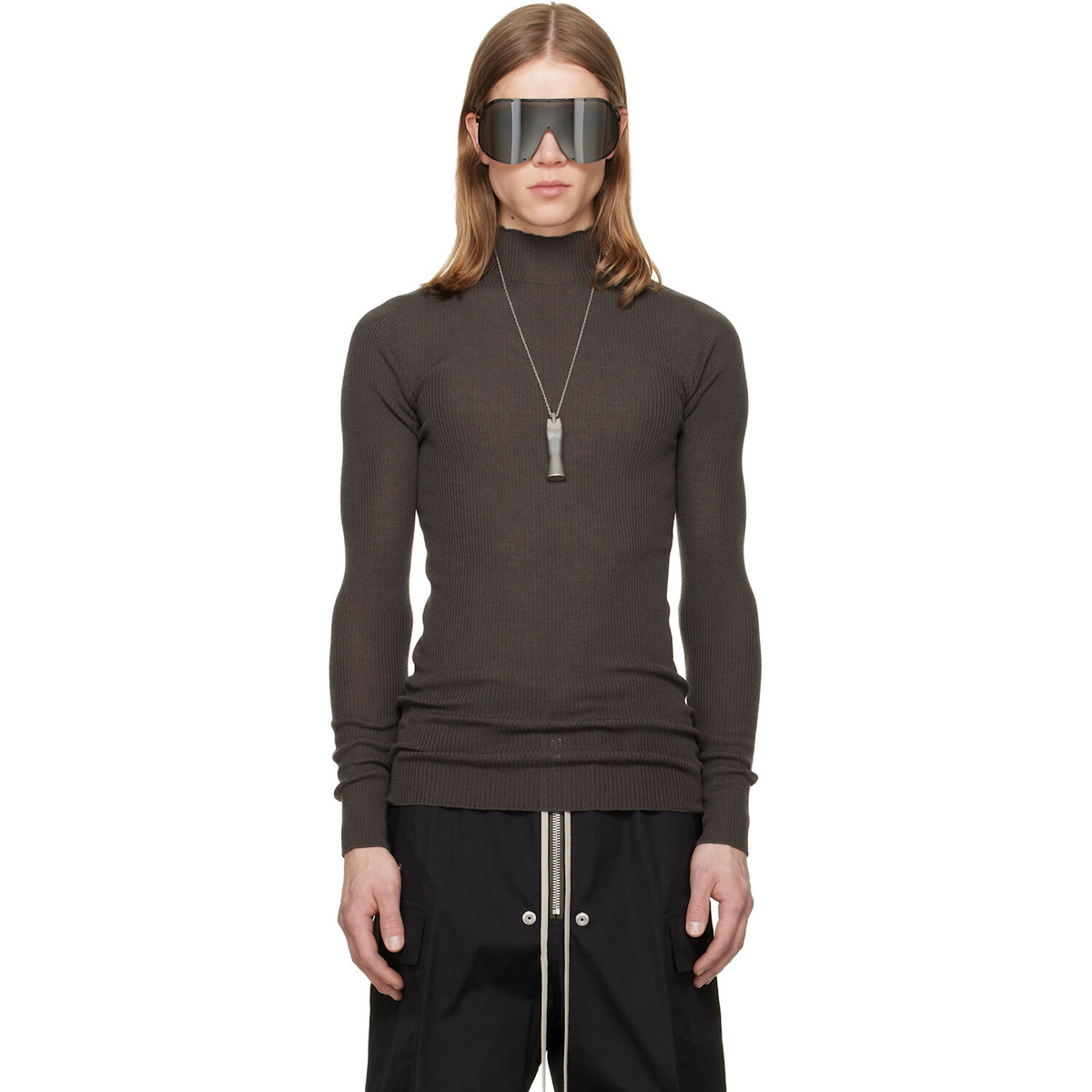 Rick Owens Brown Tower Ribbed Lupetto Sweater