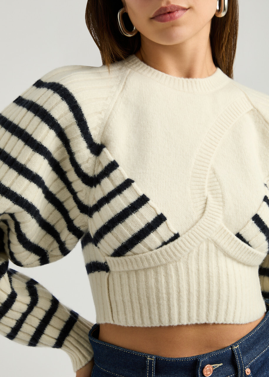 Jean Paul Gaultier Striped Cropped Wool-blend Jumper Cream Jean