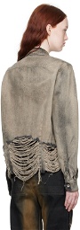 Rick Owens DRKSHDW Taupe Cape Sleeve Denim Jacket