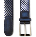 Berluti - 3cm Leather-Trimmed Woven Cotton Belt - Men - Blue