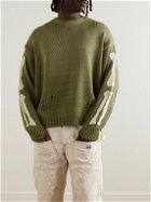 KAPITAL - 5G Distressed Intarsia Cotton-Blend Sweater - Green