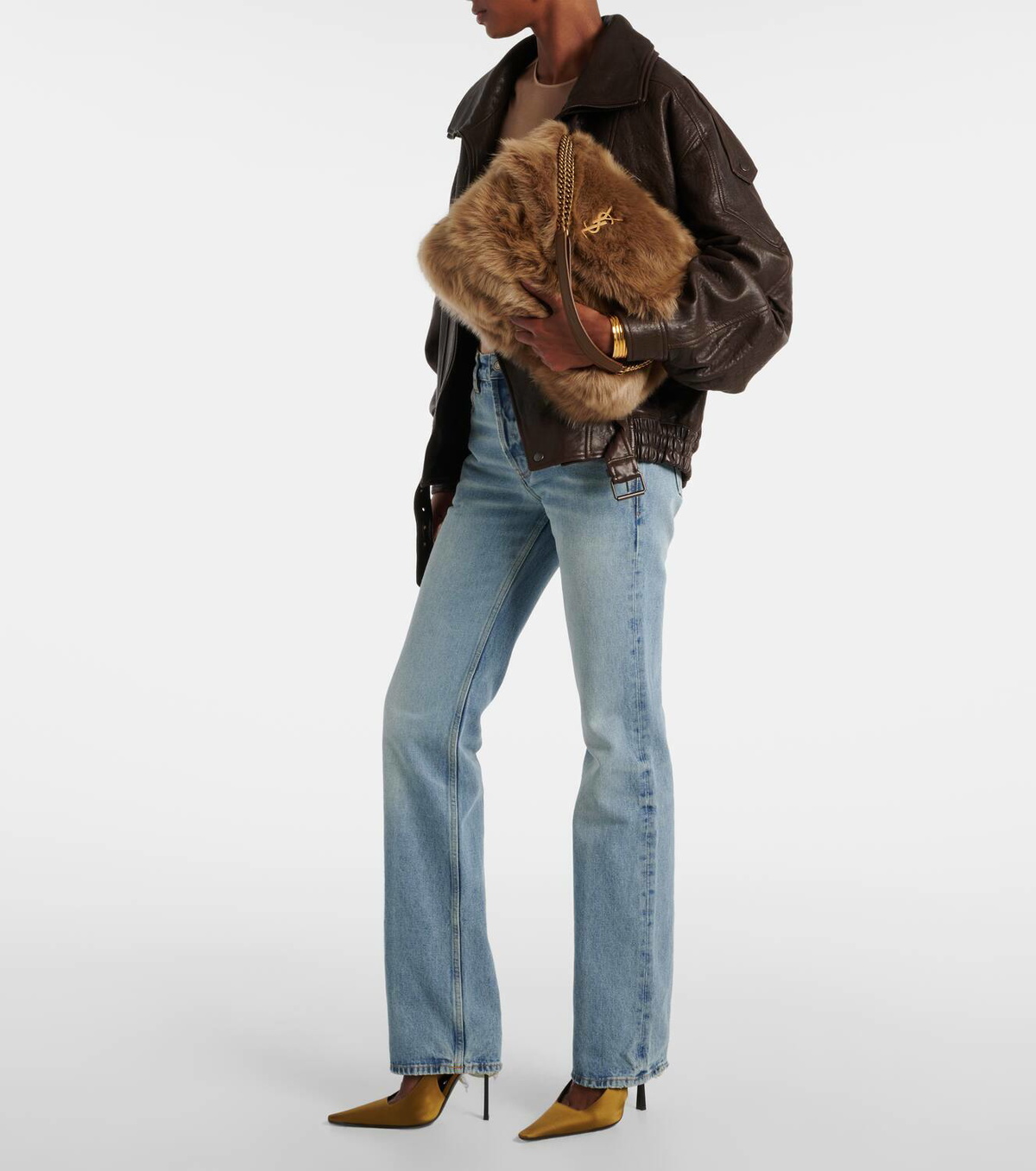 Saint Laurent Niki Large faux fur shoulder bag