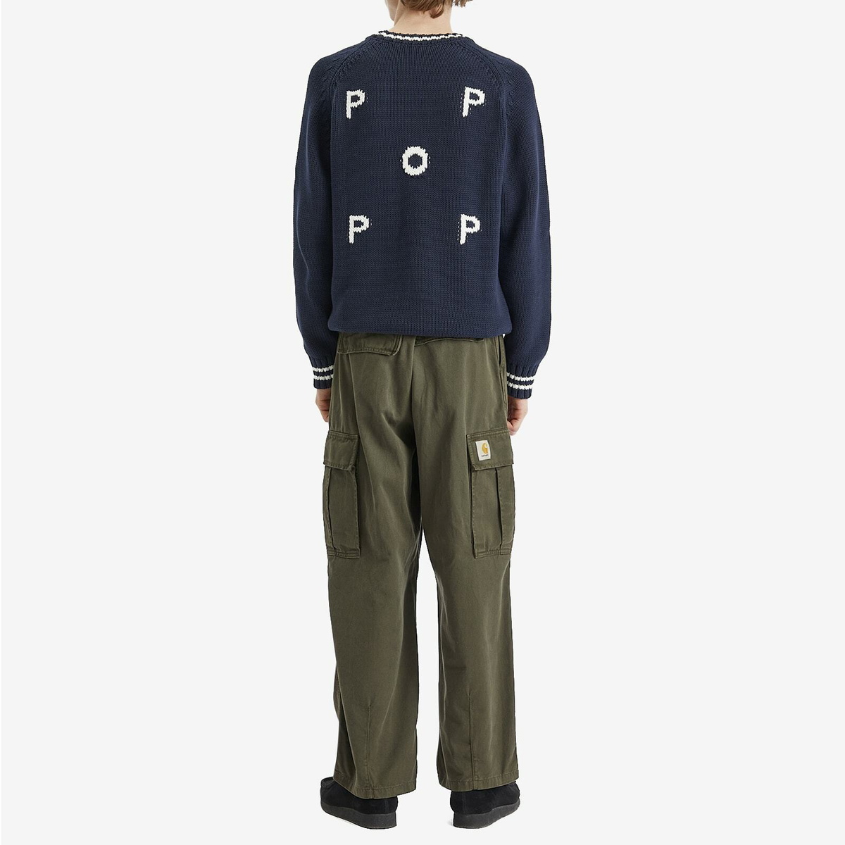 Pop Trading Company Men's Knitted Logo Crew Sweater in Navy
