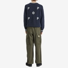 Pop Trading Company Men's Knitted Logo Crew Sweater in Navy