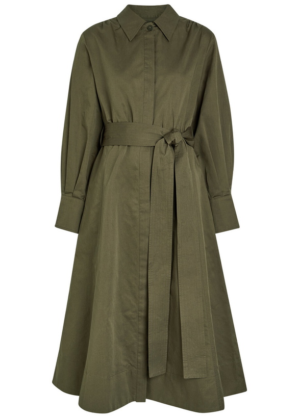 Photo: Joseph Ziane Belted Cotton -blend Midi Shirt Dress Dark Green