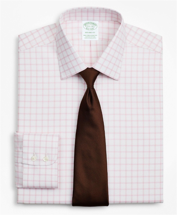 Photo: Brooks Brothers Men's Stretch Milano Slim-Fit Dress Shirt, Non-Iron Twill Ainsley Collar Grid Check | Pink