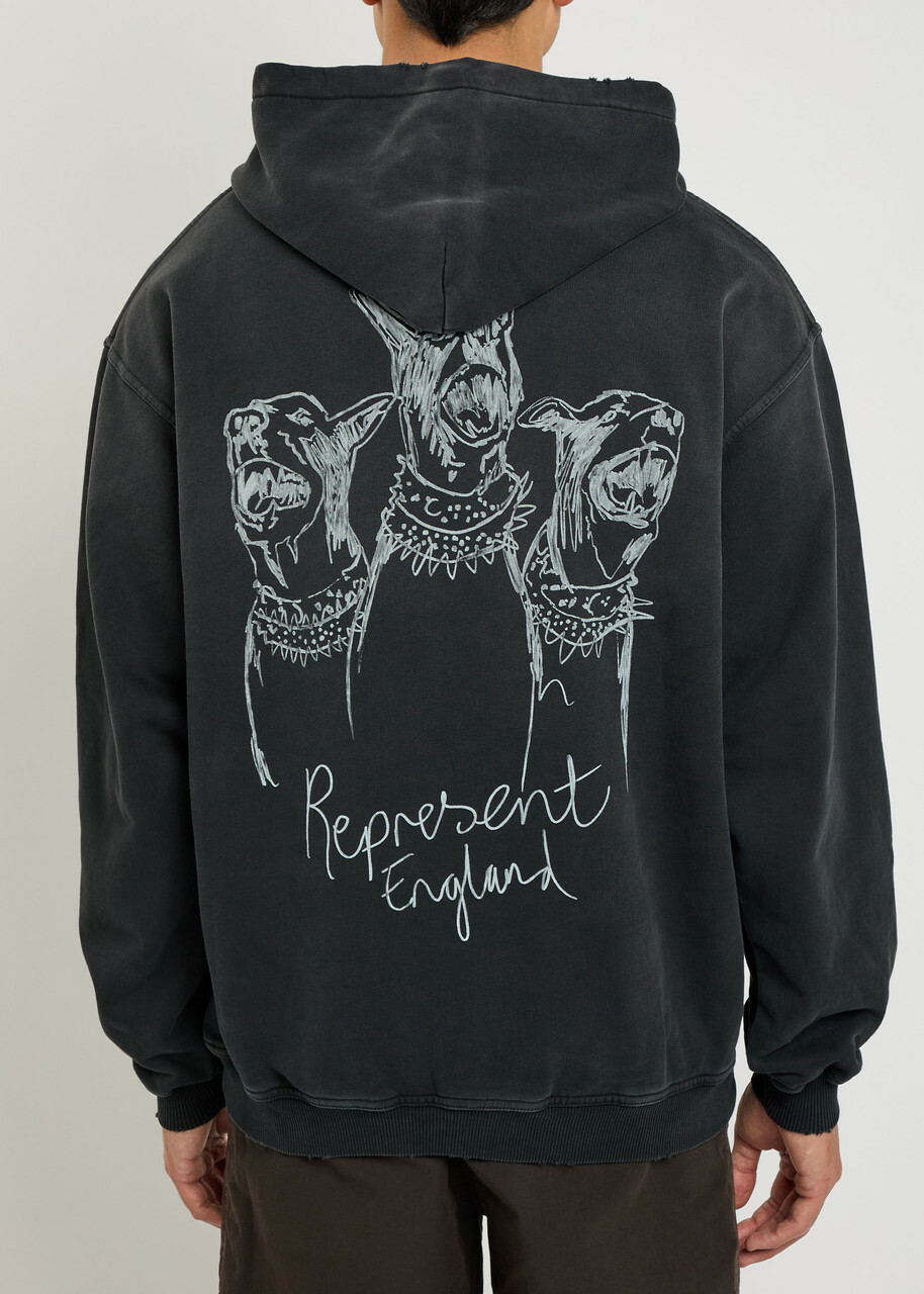 Represent Hand Drawn Thoroughbred Dogs Hooded Cotton Sweatshirt Black ...