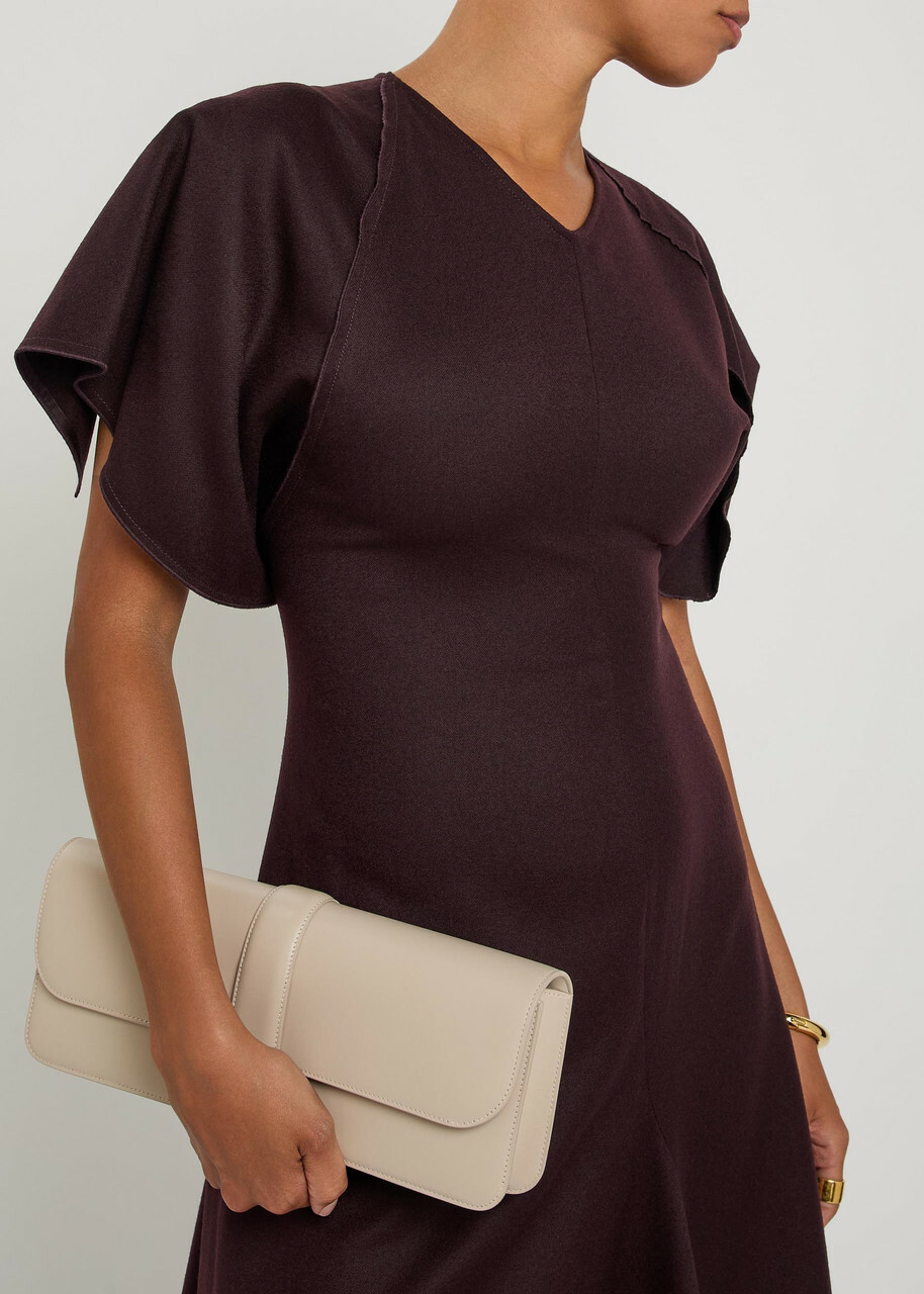 Victoria Beckham Asymmetric Wool Midi Dress Bordeaux