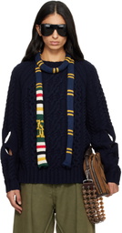 Stefan Cooke Navy Slashed Cable Sweater