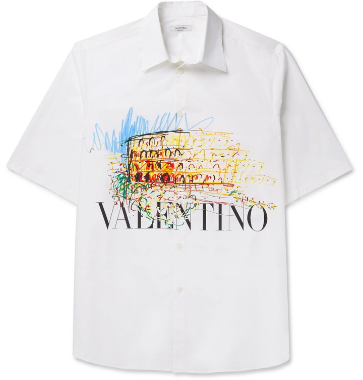 Photo: VALENTINO - Printed Cotton-Poplin Shirt - White