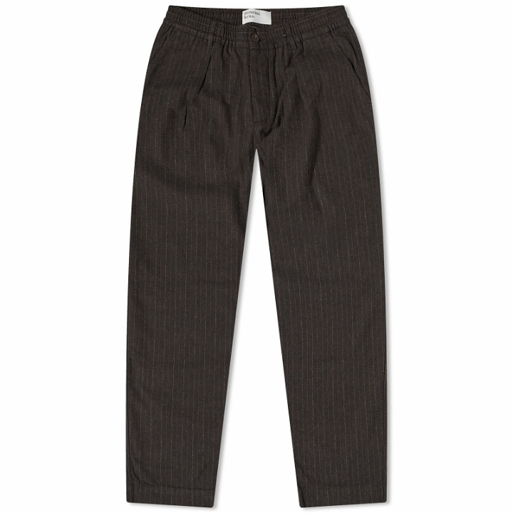 Photo: Universal Works Men's Italian Pinstripe Pleated Track Pant in Brown