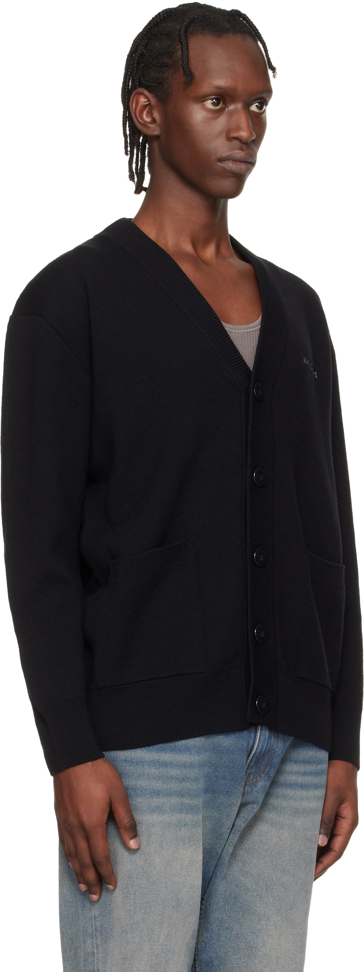Marine Serre Black Merino Wool Knit Maxi Cardigan