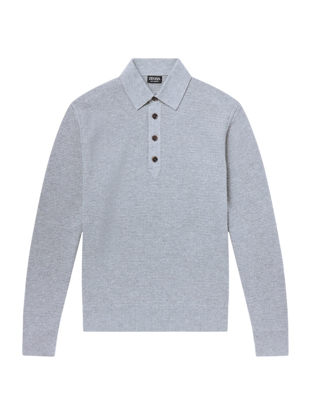 Photo: Zegna - Oasi Cashmere-Piqué Polo Shirt - Gray