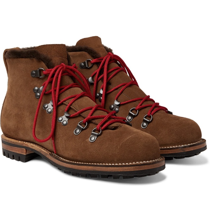 Photo: Viberg - Shearling-Lined Suede Hiking Boots - Brown
