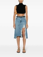 FRAME Blue Distressed Asymmetric Denim Skirt
