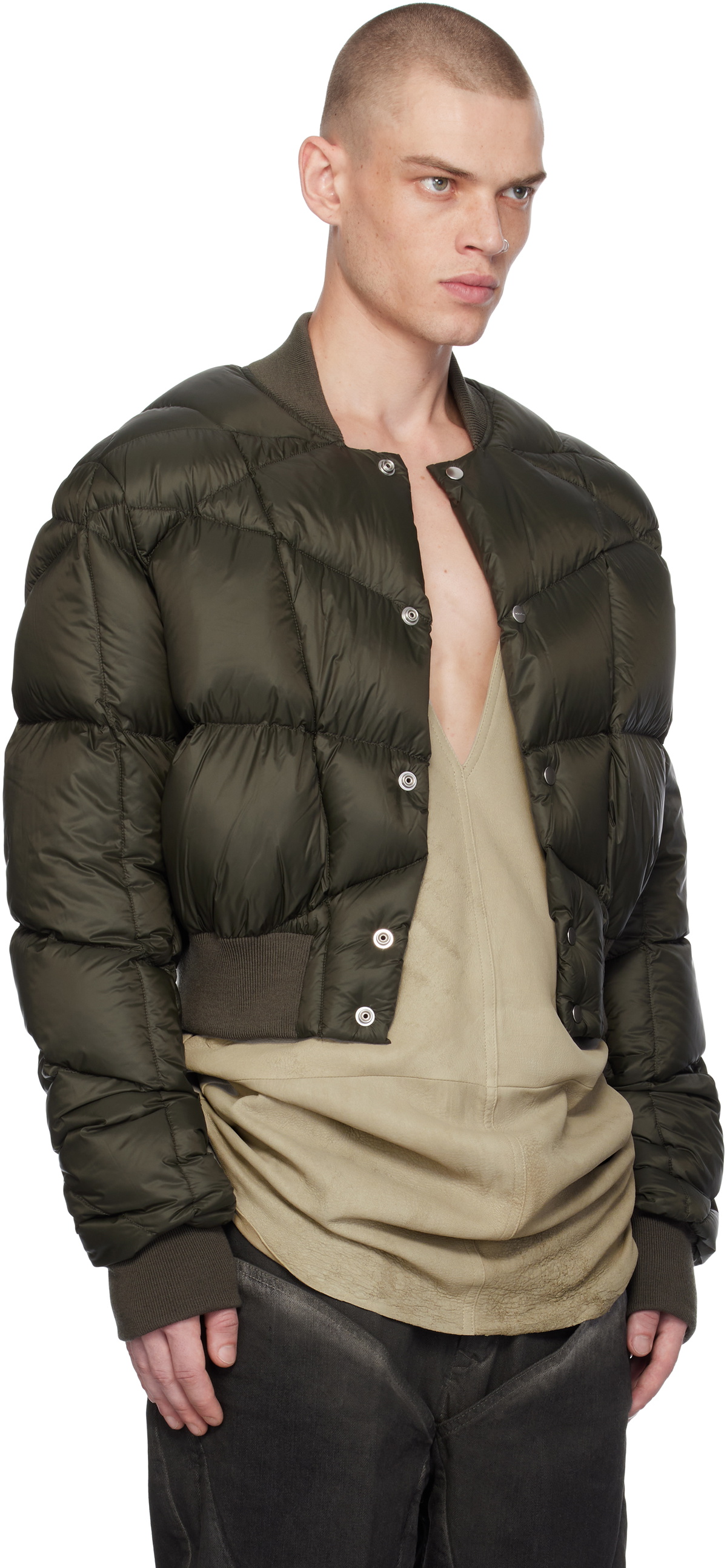 Rick Owens Khaki Porterville Cropped Flight Down Bomber Jacket