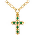 Gucci Gold and Green Cabochan Stone Cross Necklace