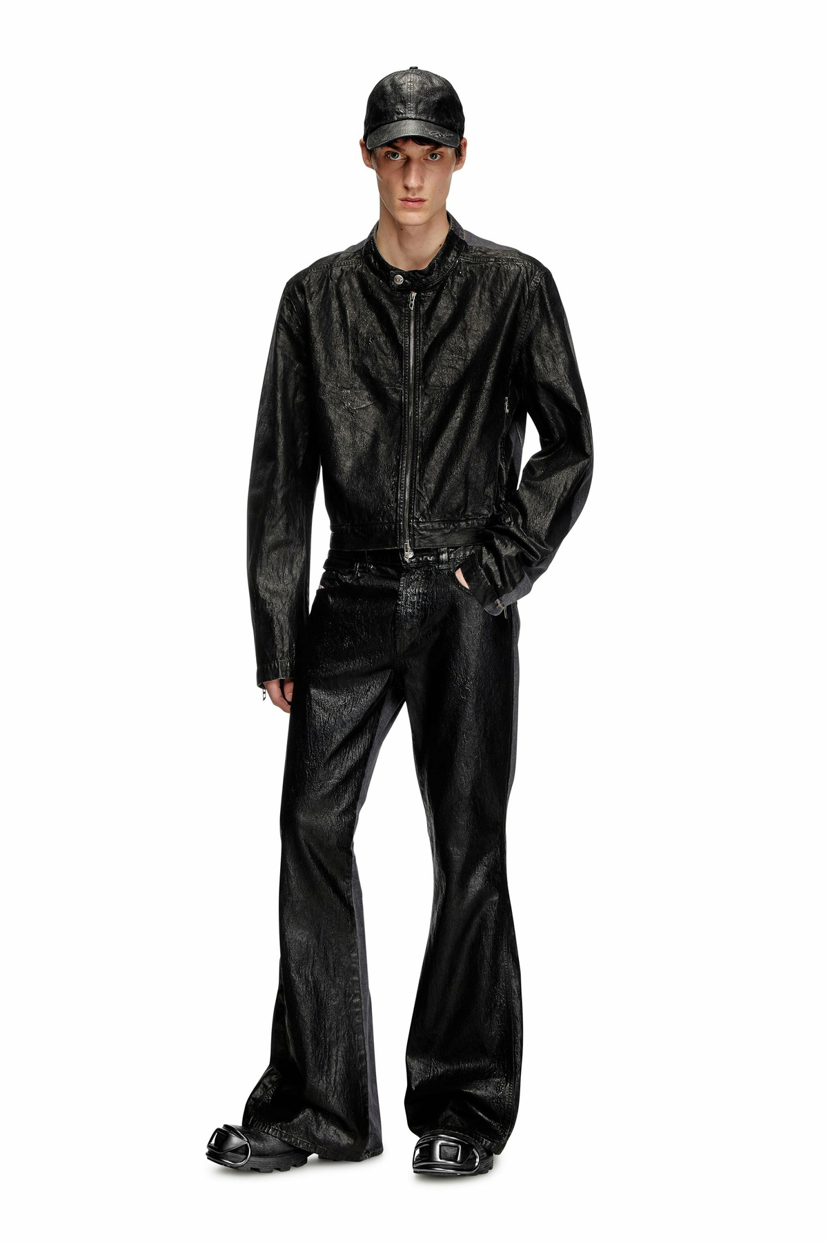 Diesel Denim moto jacket with coated front - Denim Jackets - Unisex - Black