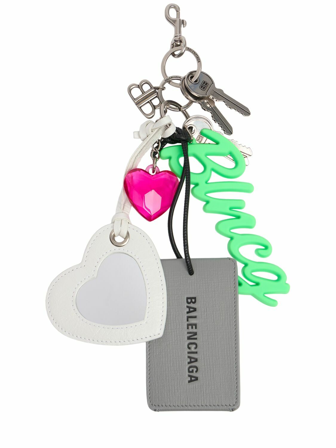 BALENCIAGA Aki Keychain with Leather & Brass Charms Balenciaga