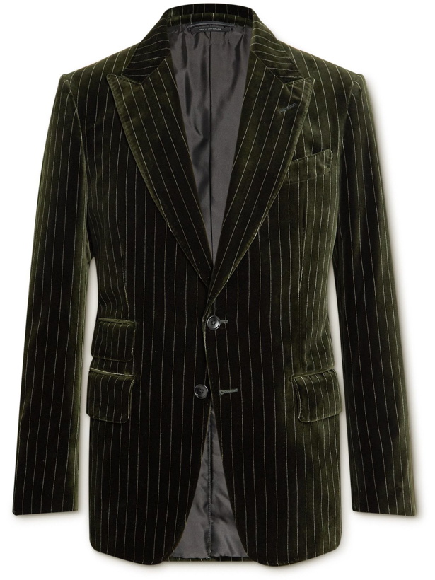 Photo: TOM FORD - Shelton Slim-Fit Pinstriped Cotton-Velvet Suit Jacket - Green